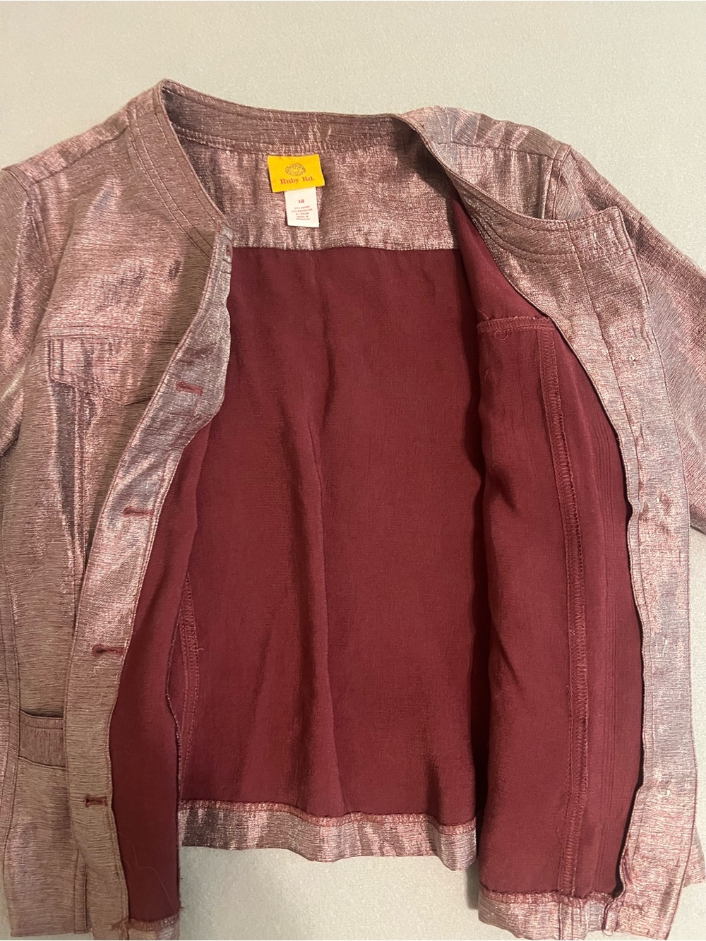 Ruby Rd. Metallic Rose-Brown Button Jacket - Picture 2 of 6